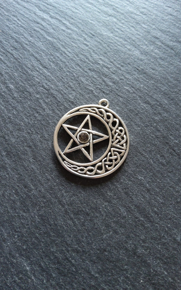 4 or 20 Celtic Knot Crescent Moon & Star Pendant Antique Silver Tone 33x30mm