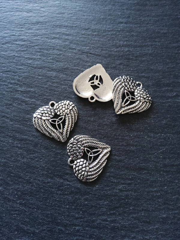 4 or 20 Double Wing Triquetra Charms Antique Silver Tone 23x22mm