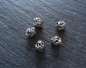 925 Bali Sterling Silver 8mm Wire Cage Beads Antique Finish 8.6x8mm Hole: 1.6mm