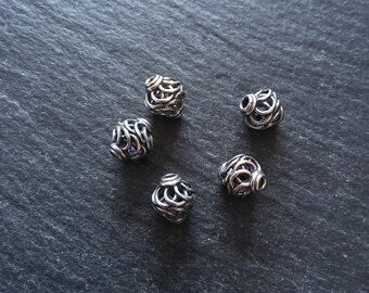 925 Bali Sterling Silver 8mm Wire Cage Beads Antique Finish 8.6x8mm Hole: 1.6mm