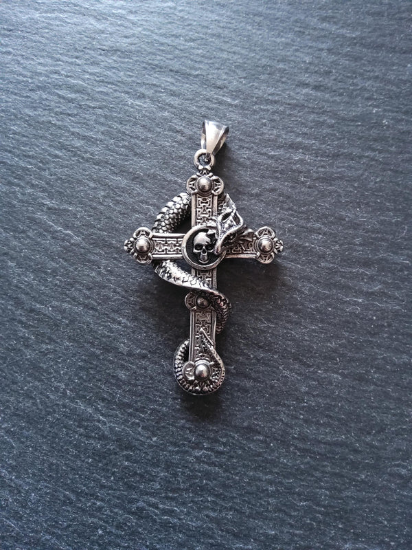 Large Dragon Cross Pendant Stainless Steel 55x36x12mm