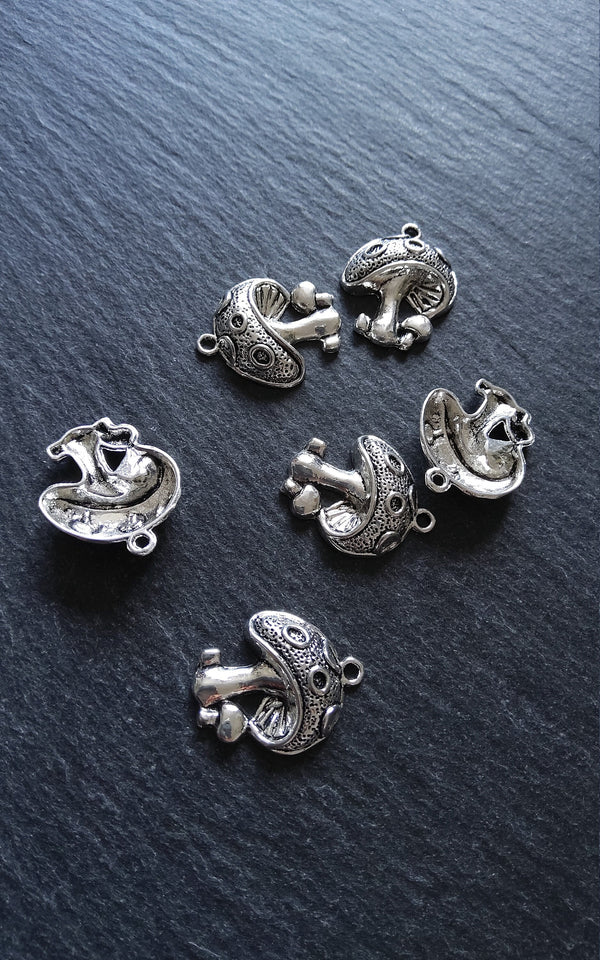 10 or 50 Mushroom Toadstool Charms Antique Silver Tone 23x19mm