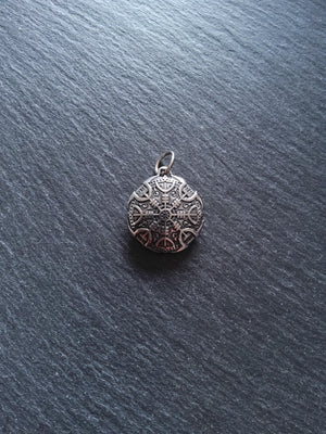 Round Double-Sided Helm of Awe Protection Pendant Surgical Steel 30.5x27x8.5mm