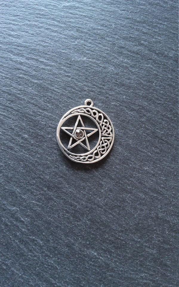 4 or 20 Celtic Knot Crescent Moon & Star Pendant Antique Silver Tone 33x30mm