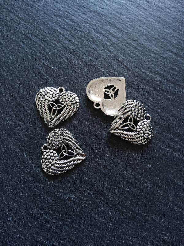 4 or 20 Double Wing Triquetra Charms Antique Silver Tone 23x22mm