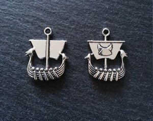 4 or 20 Viking Ship Pendants Charms Antique Silver Tone 27x22mm
