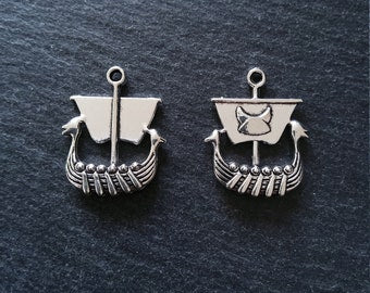 4 or 20 Viking Ship Pendants Charms Antique Silver Tone 27x22mm