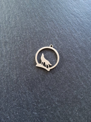 Howling Wolf Stainless Steel Silhouette Charms 23x20mm