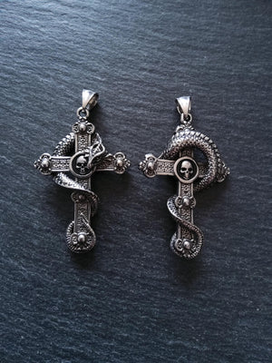 Large Dragon Cross Pendant Stainless Steel 55x36x12mm