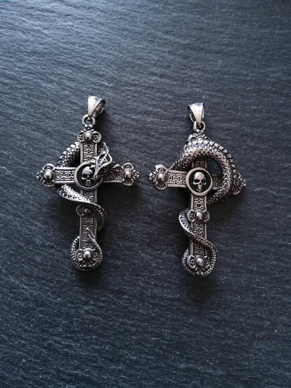 Large Dragon Cross Pendant Stainless Steel 55x36x12mm