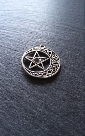 4 or 20 Celtic Knot Crescent Moon & Star Pendant Antique Silver Tone 33x30mm