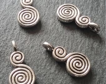 12 or 60 Double Swirl Charms Antique Silver Tone 17x8mm
