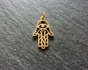 2 or 10 Golden Stainless Steel Hamsa Hand / Hand of Fatima Charms Flat 21x13mm