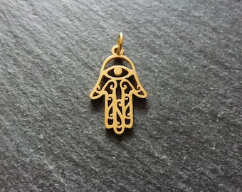 2 or 10 Golden Stainless Steel Hamsa Hand / Hand of Fatima Charms Flat 21x13mm