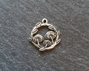4 or 20 Mushroom Toadstool Round Forest Charms Antique Silver Tone 21x20mm