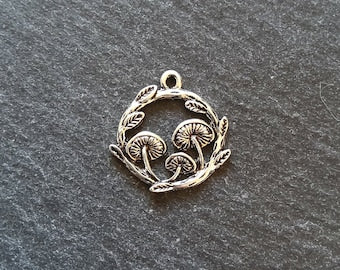 4 or 20 Mushroom Toadstool Round Forest Charms Antique Silver Tone 21x20mm