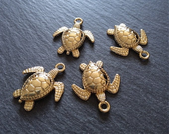 2 or 10 Real Gold Plated Sea Turtle Charms 28x24mm Nickel FREE