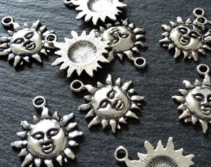 10 or 50 Sun Face Charms Antique Silver Tone 23x19mm