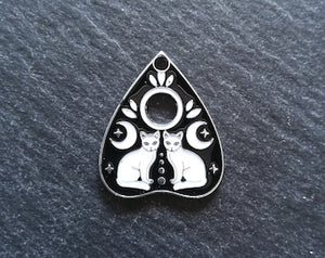 2 or 10 Silver Tone Ouija Cat Planchette Charms with Black & White Enamel 26x22mm