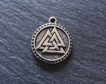 Round Norse Valknut Symbol Pendant Odin's Knot Stainless Steel 25x21x3mm