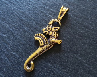Capricorn Mythical Sea-Goat Pendant Gold Plated 62x23mm