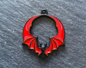 2 or 10 Flying Bat Charms in Black & Red Enamel 28x24mm