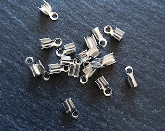 20 or 100 Stainless Steel Folding 9x4mm Crimp End Findings for approx. 2.5mm cord