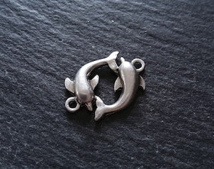 2 or 10 Dolphin Connector Charms Antiqued Sterling Silver Plated 14x21x3mm Nickel FREE