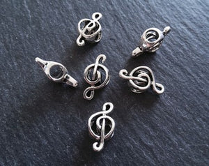 10 or 50 Treble Clef Antique Silver Tone Beads 18x9x7mm Large 4.7mm Hole