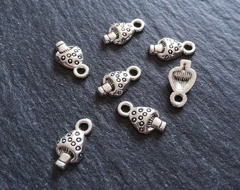 20 or 100 Little Mushroom Toadstool Charms Antique Silver Tone 13x7mm