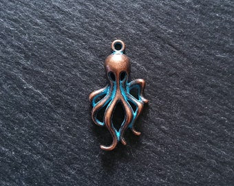 8 or 40 Antique Copper Octopus Charms with Blue Patina 31x17x5mm