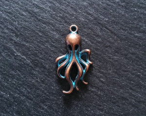 8 or 40 Antique Copper Octopus Charms with Blue Patina 31x17x5mm