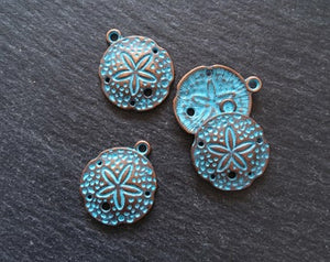 8 or 40 Antique Copper Sand Dollar Charms with Blue Patina 25x21mm