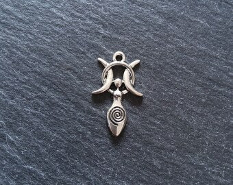 6 or 30 Triple Moon Spiral Goddess Charms Silver Tone Alloy 27x17mm