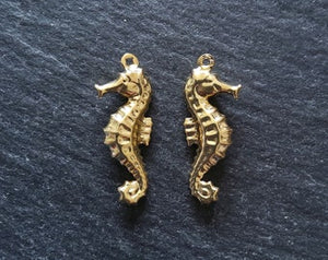 2 or 10 Seahorse Charms Gold Stainless Steel 26x10x4mm