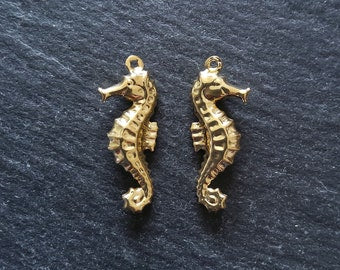 2 or 10 Seahorse Charms Gold Stainless Steel 26x10x4mm