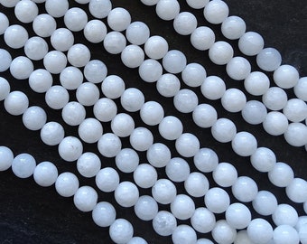8.1mm Bright White Malaysia Jade Quartzite Beads Dyed & Heated. Full 15 inch Strand