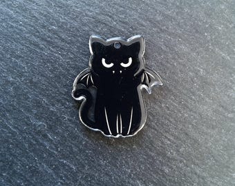2 or 10 Winged Black Cat Charms White & Black Resin 37x33mm
