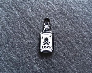 4 or 20 Little Love Potion Bottle Charms Black & White Enamel 23x9.5mm