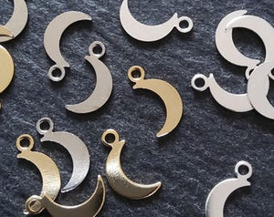 20 Crescent Moon Charms Real Gold, Silver & Platinum Plated Brass 10.5x5.5x0.5mm Hole: 1.4mm Nickel Free