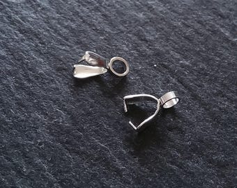 2 or 10 Bright Silver Stainless Steel Ice Pick Pinch Bails for Pendants 9x2.5mm