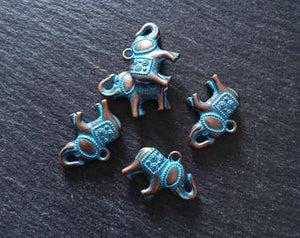 4 or 20 Antique Copper Tone Elephant Charms With Blue Patina 22x18x5mm