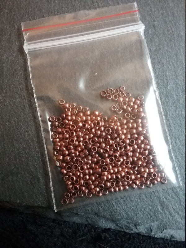 Approx. 500 (7g) pack of 2mm Crimp Beads in Gold or Silver Plated, Antique Silver Tone, Antique Bronze or Antique Copper Tone Hole: 1.2mm