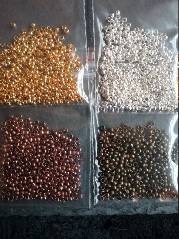 Approx. 500 (7g) pack of 2mm Crimp Beads in Gold or Silver Plated, Antique Silver Tone, Antique Bronze or Antique Copper Tone Hole: 1.2mm