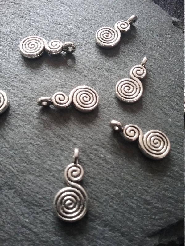 12 or 60 Double Swirl Charms Antique Silver Tone 17x8mm