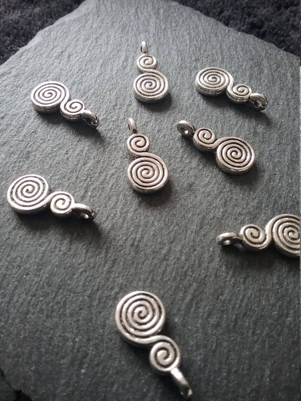 12 or 60 Double Swirl Charms Antique Silver Tone 17x8mm