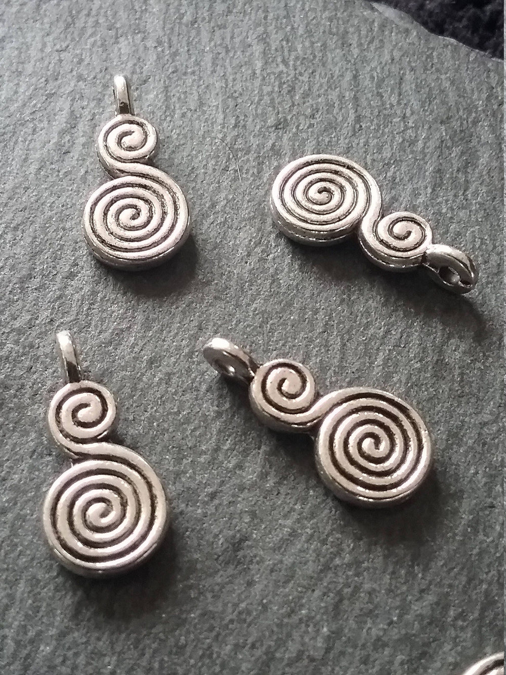 12 or 60 Double Swirl Charms Antique Silver Tone 17x8mm