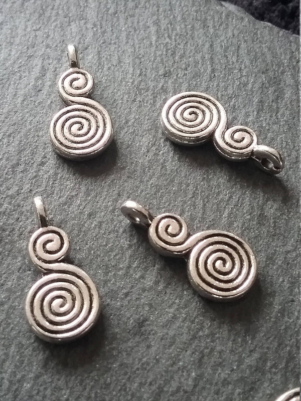 12 or 60 Double Swirl Charms Antique Silver Tone 17x8mm