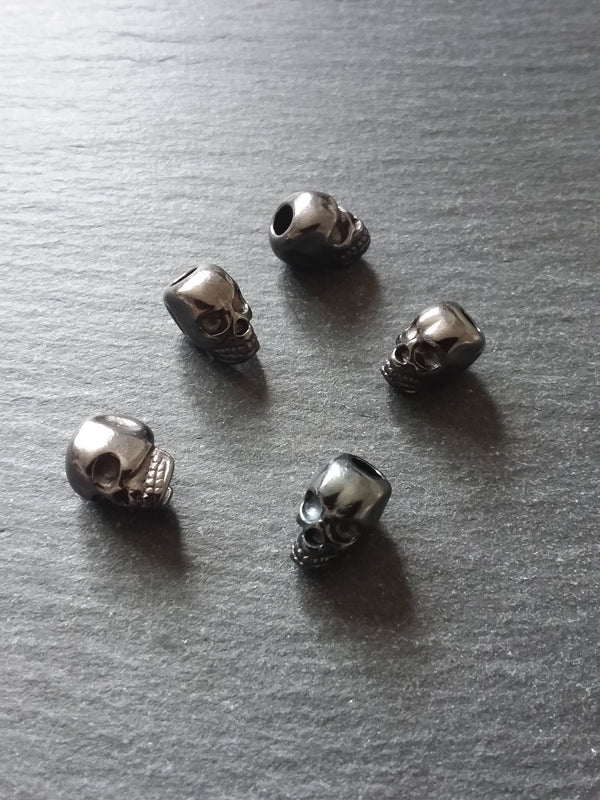 8 or 40 Gunmetal 12mm Skull Beads 12x8x10mm Vertical 3.8mm Hole - ContentedCatz