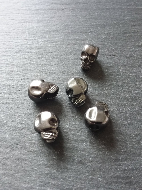 8 or 40 Gunmetal 12mm Skull Beads 12x8x10mm Vertical 3.8mm Hole - ContentedCatz